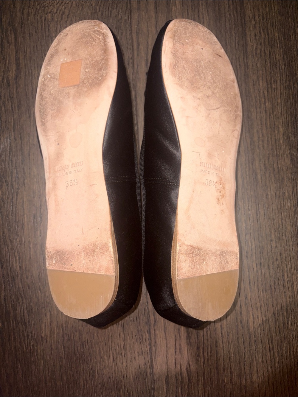 Miu Miu Black Satin Square-Toe Ballet Flats with Bow Strap, size 38.5 - Picture 5 of 5